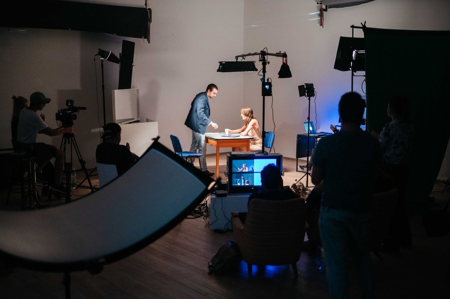 Studio production with lighting, camera and video village